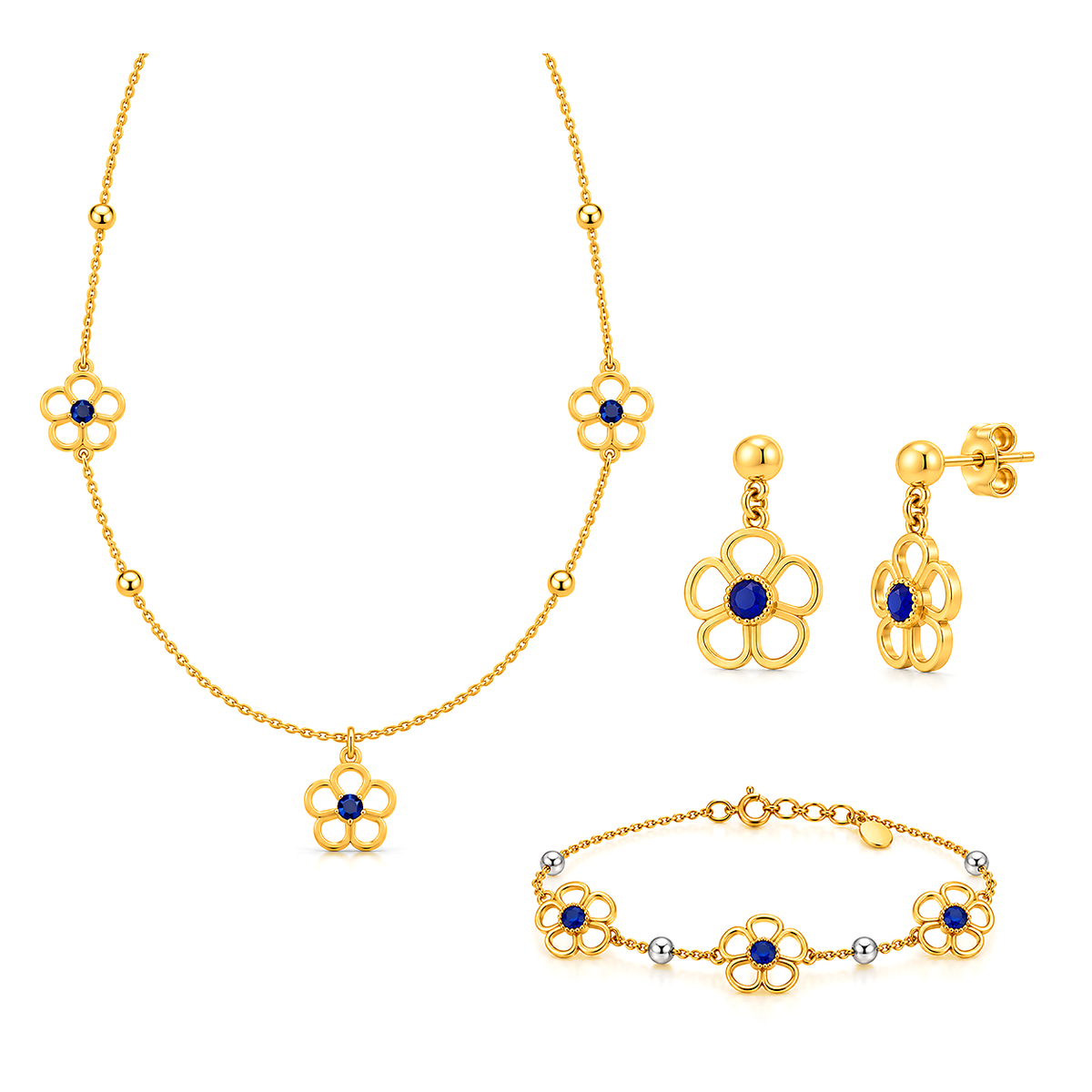 18K Gold Kids Half Set with Flower Design in Blue