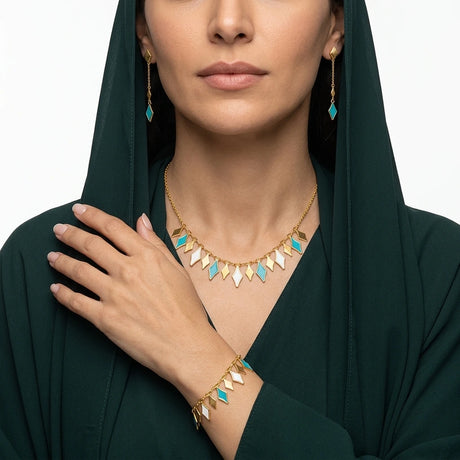 18K Gold Half Set with Delicate Colored Geometric Design