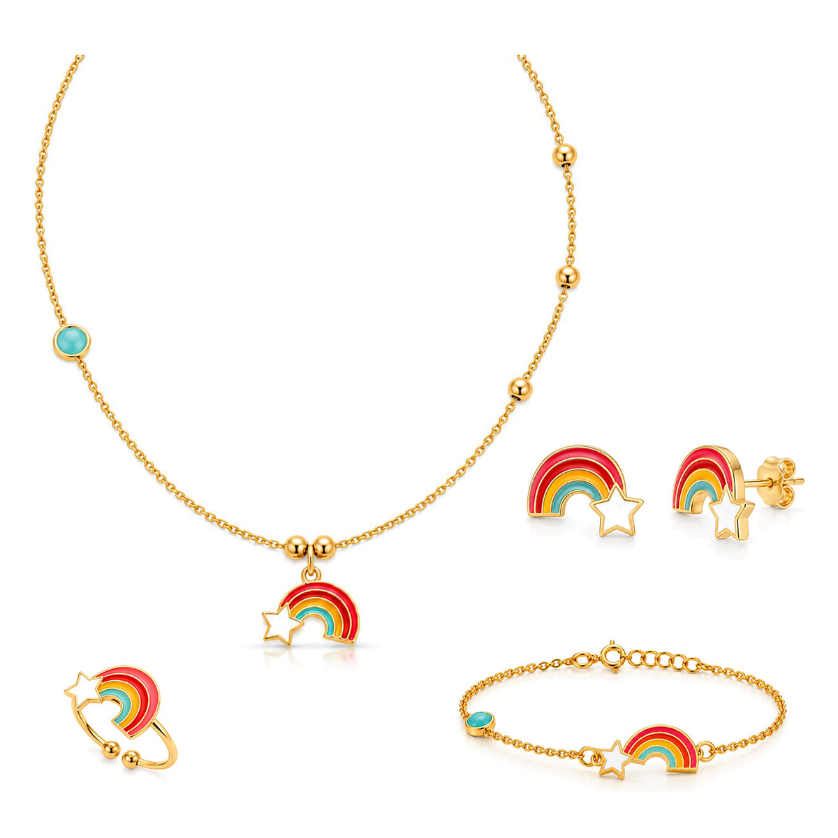 18K Gold Kids Set with Rainbow Design