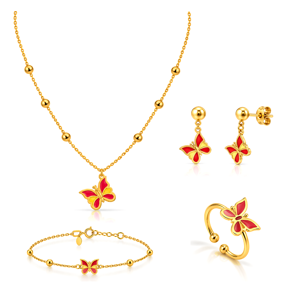 18K Gold Kids Set with Colorful Butterfly Pendant
