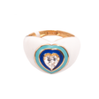 18K Gold Ring with Delicate Colorful Hearts and Heart Shaped Stone