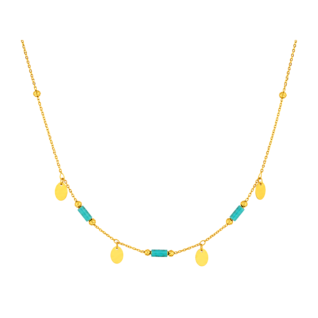 18K Gold Necklace with Green Dangling Pendants