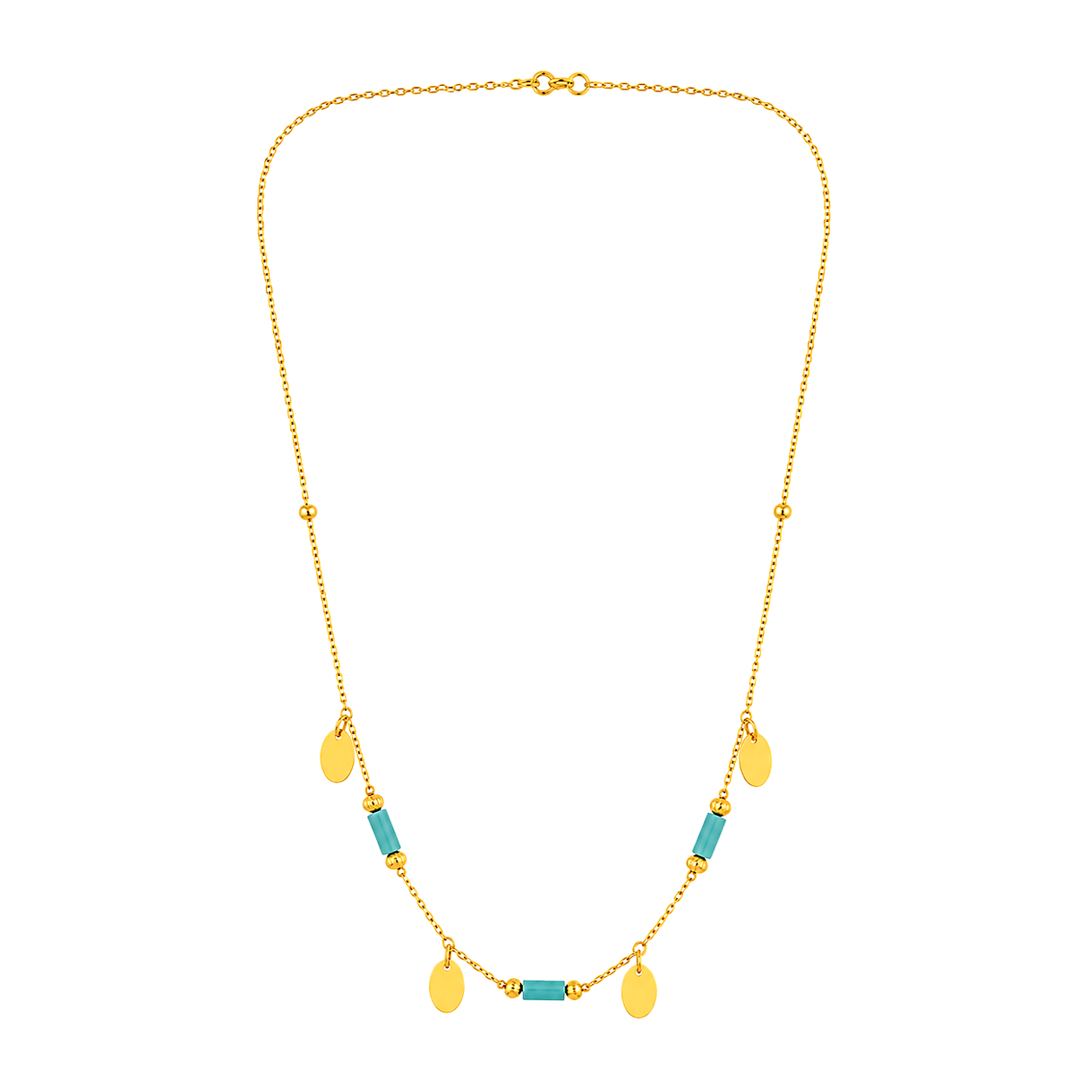 18K Gold Necklace with Green Dangling Pendants