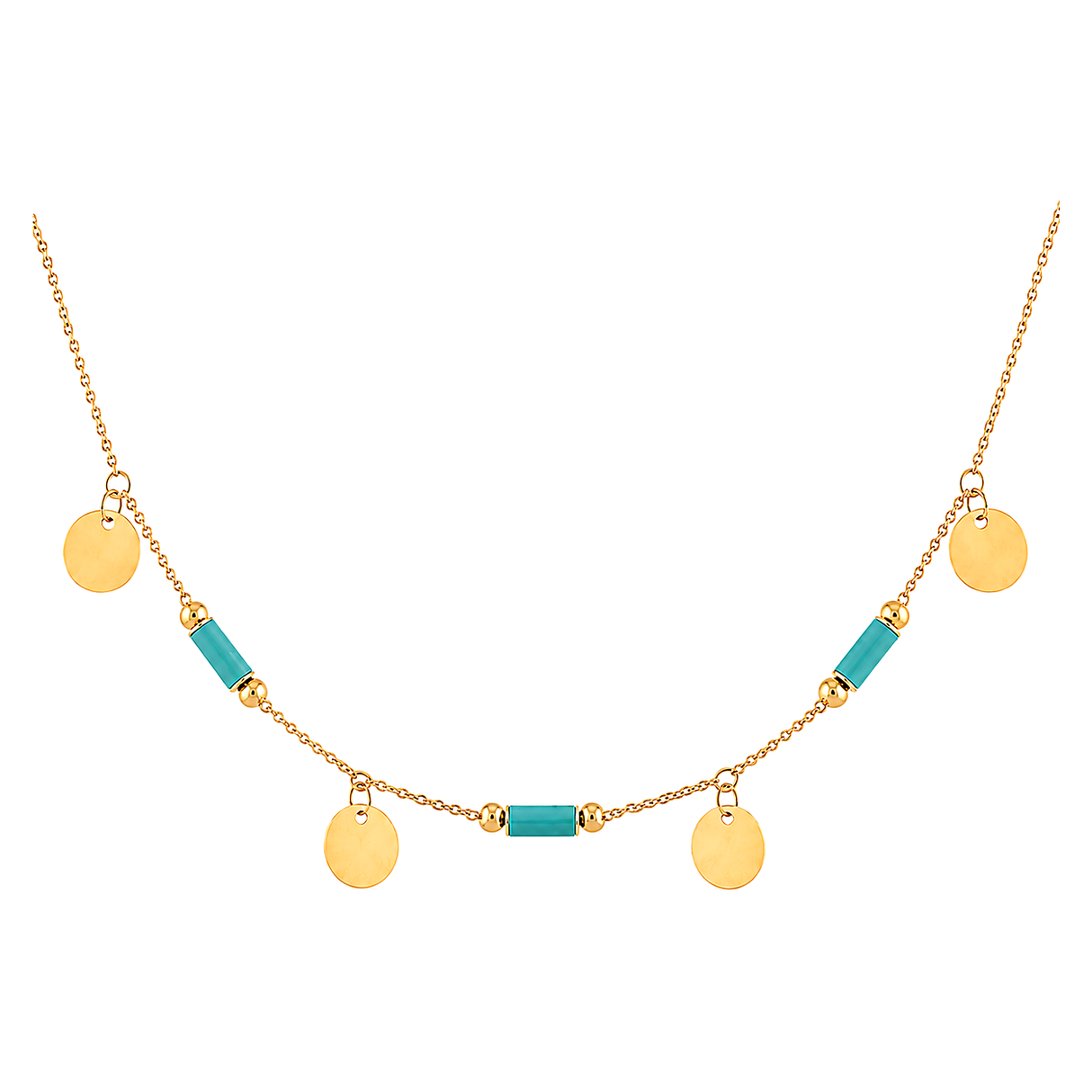 18K Gold Necklace with Turquoise  Pendants