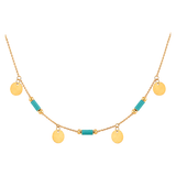 18K Gold Necklace with Turquoise  Pendants