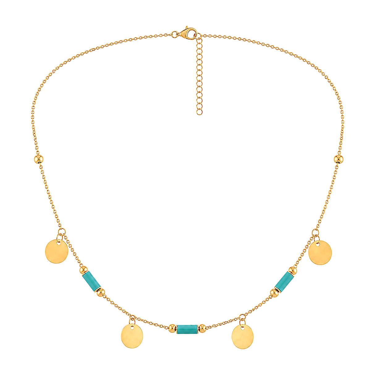 18K Gold Necklace with Turquoise  Pendants