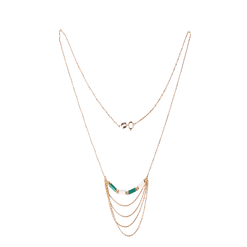 18K Gold Pendant with Layered Gradient Rectangular Design In Green