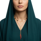 عقد ذهب عيار 18 بتصميم دلايات طويلة متناسقة