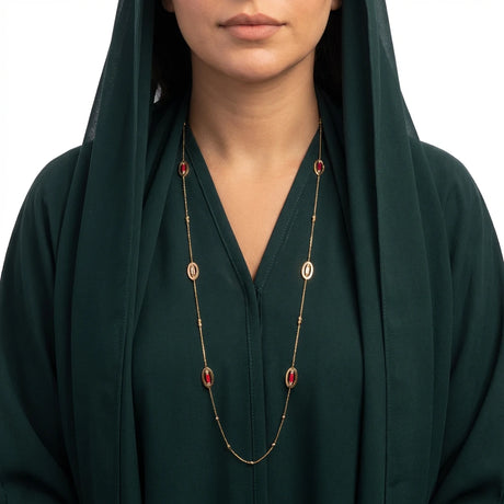 شال ذهب عيار 18 بحجر أحمر
