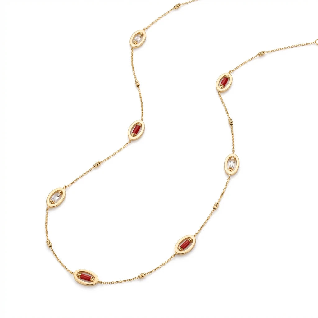 18K Gold Shawl with Red Gemstone