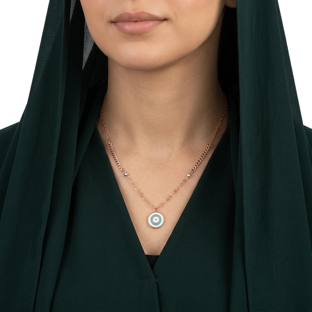 18K Gold Pendant with Enchantress Eye Design In Blue
