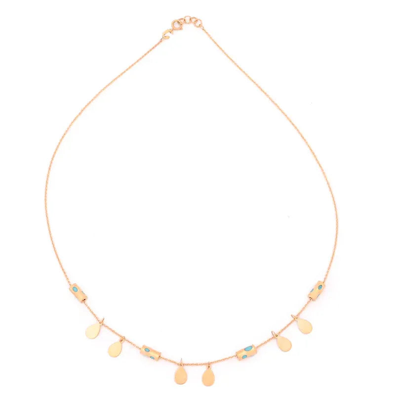 18K Gold Pendant with Touches Drops Design In Turquoise
