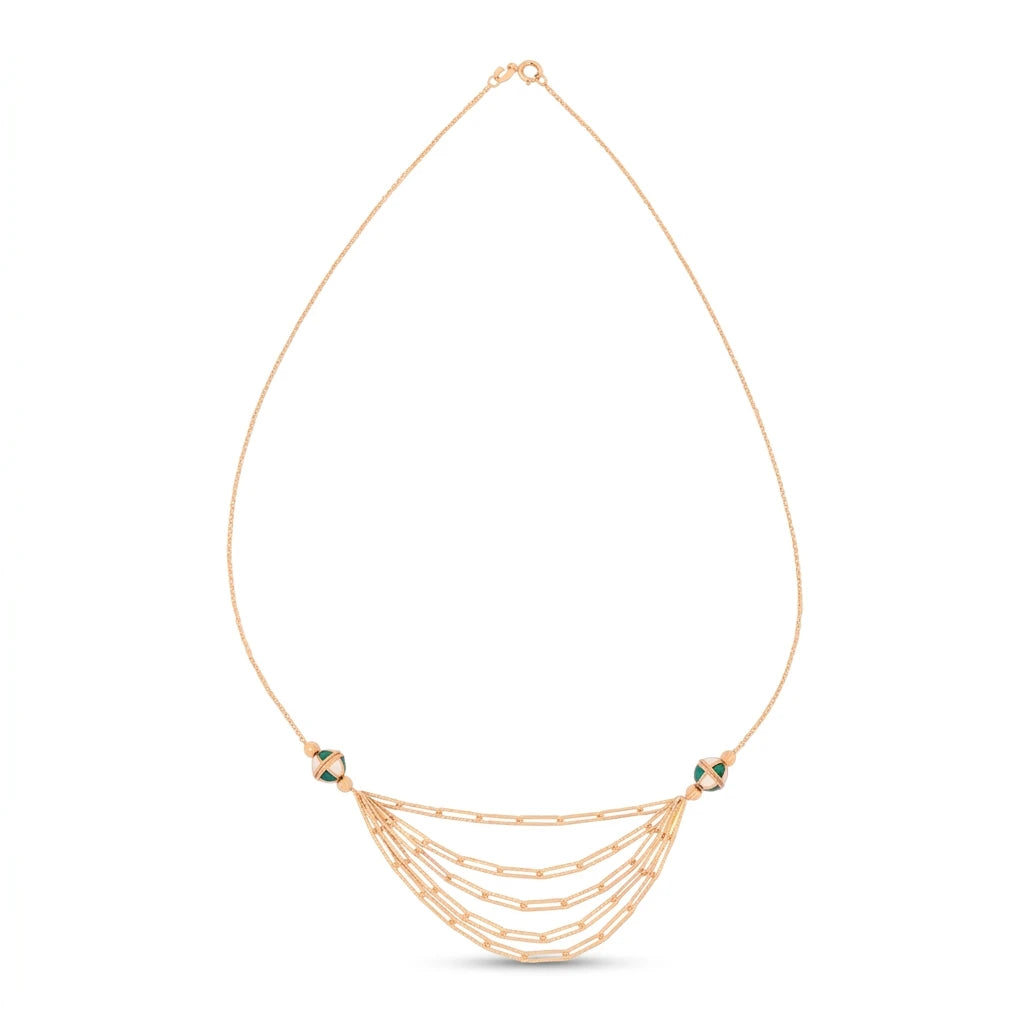 18K Gold Chain with Five Graduated Chains Beads Design