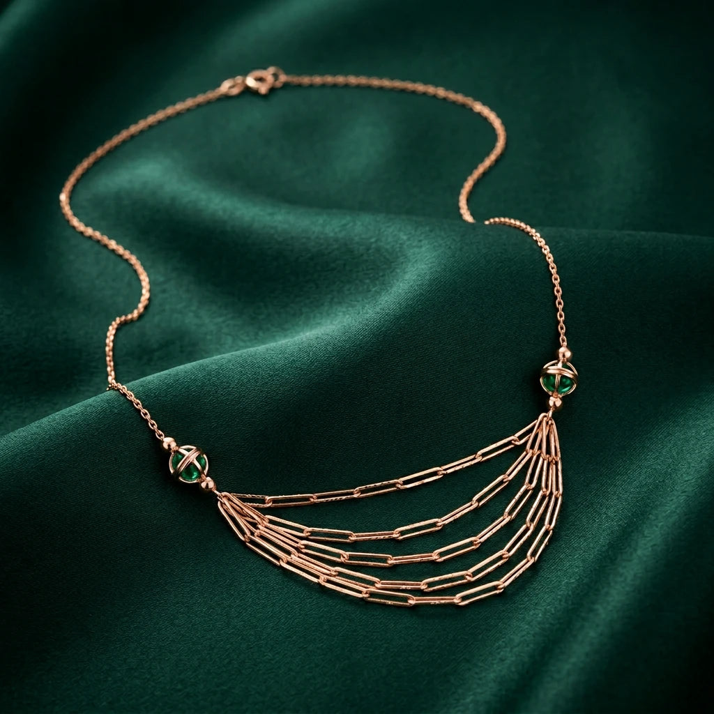 18K Gold Chain with Five Graduated Chains Beads Design