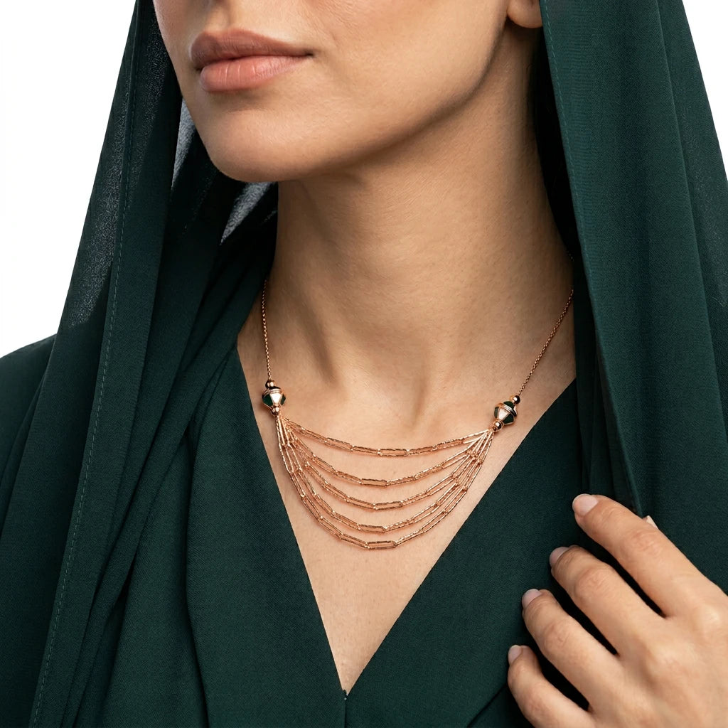 18K Gold Chain with Five Graduated Chains Beads Design