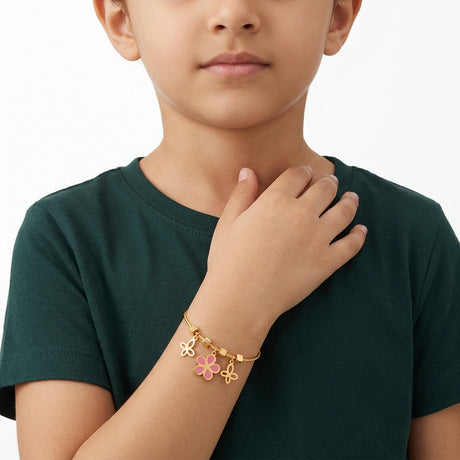 18K Gold Kids Bracelet with Colorful Flower Design