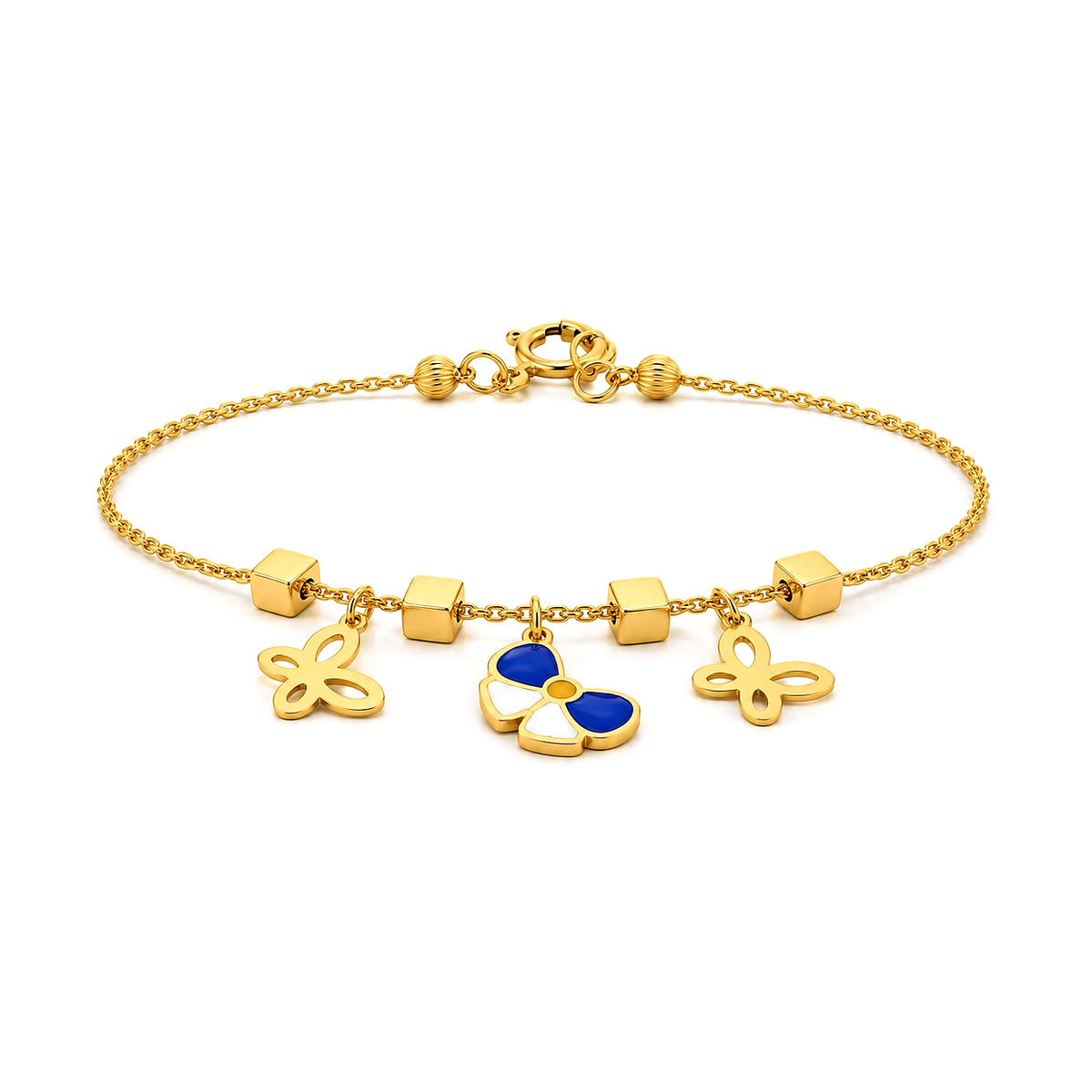 18K Gold Kids Bracelet Flower and Butterfly Design