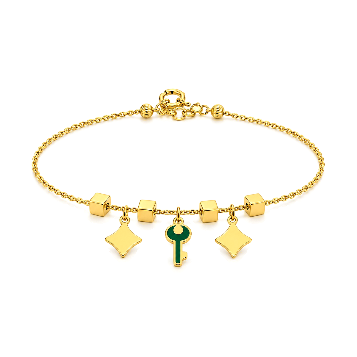 18K Gold Bracelet Key and Square Links Design
