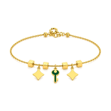 18K Gold Bracelet Key and Square Links Design