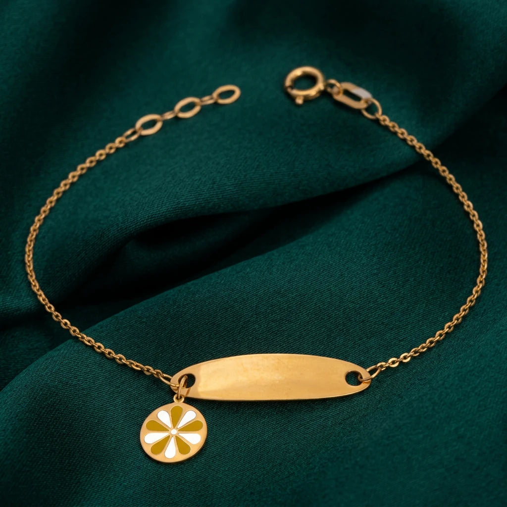 18K Gold Kids Chain Bracelet with Name Separator Flower Design