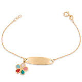 18K Gold Chain Bracelet kid with Nameplate and Floral Charm