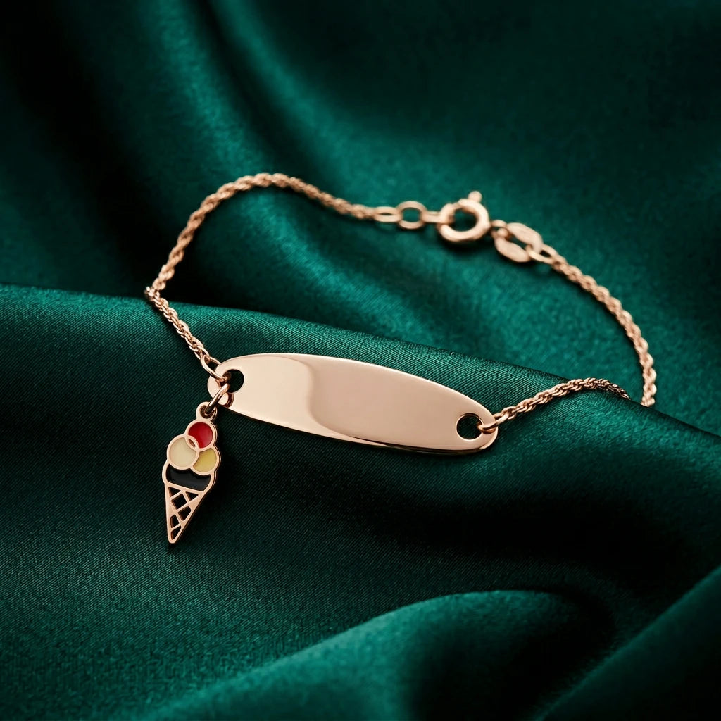 18K Gold Kids Chain Bracelet  with Ice Cream Design