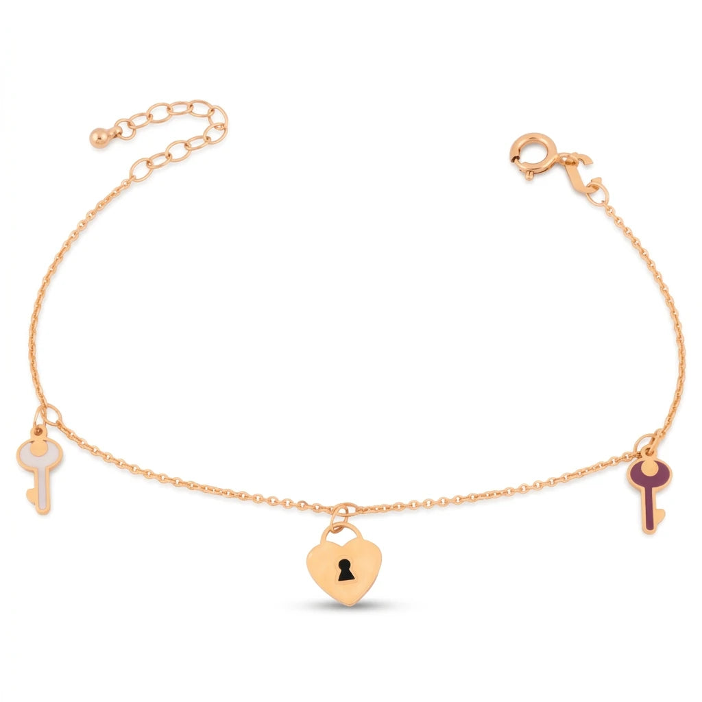 18K GoldKids Bracelet with Heart Key Design