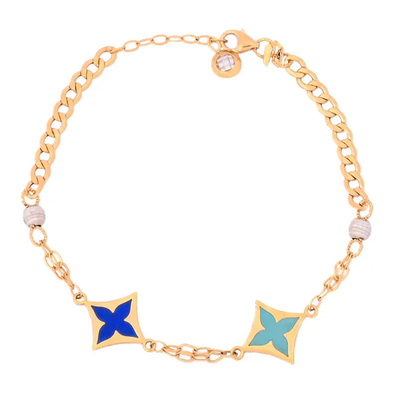 18K Chain Bracelet with Clear Star Colors Design in Turquoise