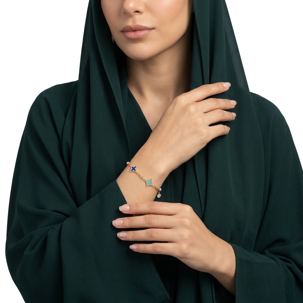انسيال ذهب عيار 18 بتصميم نجوم ملونة