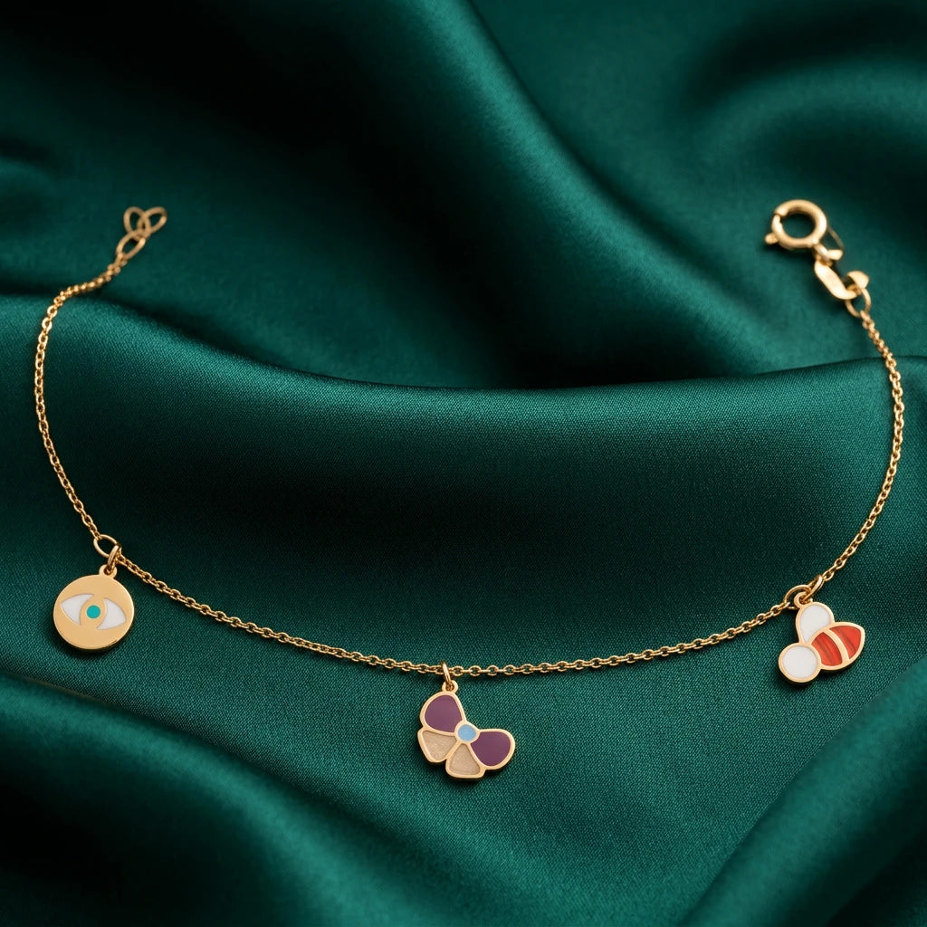 18K Gold Kids Chain Bracelet with Butterfly Design
