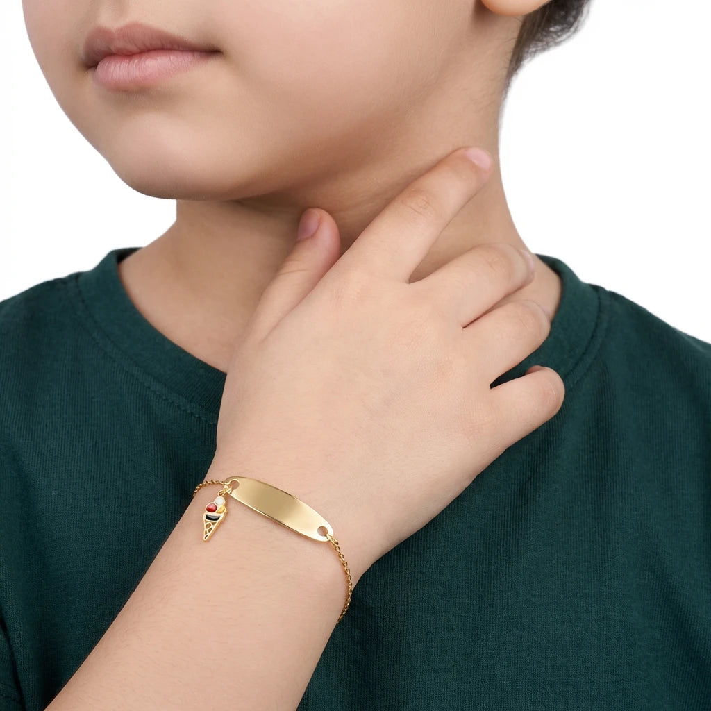 18K Gold Kids Chain Bracelet with Delightful Ice Cream Design