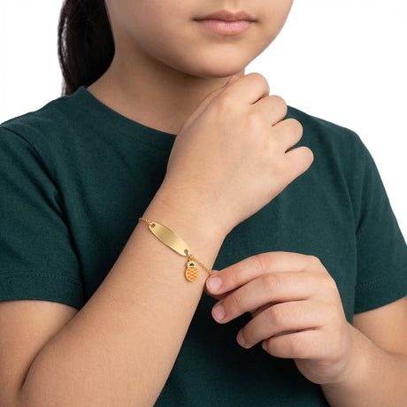 18K Gold Kids Chain Bracelet with Pineapple Design