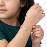 18K Gold Kids Chain Bracelet  with Butterfly Honeycomb and Heart Charms