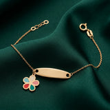 18K Gold Kids Chain Bracelet  with Nameplate and Colorful Flower Charm