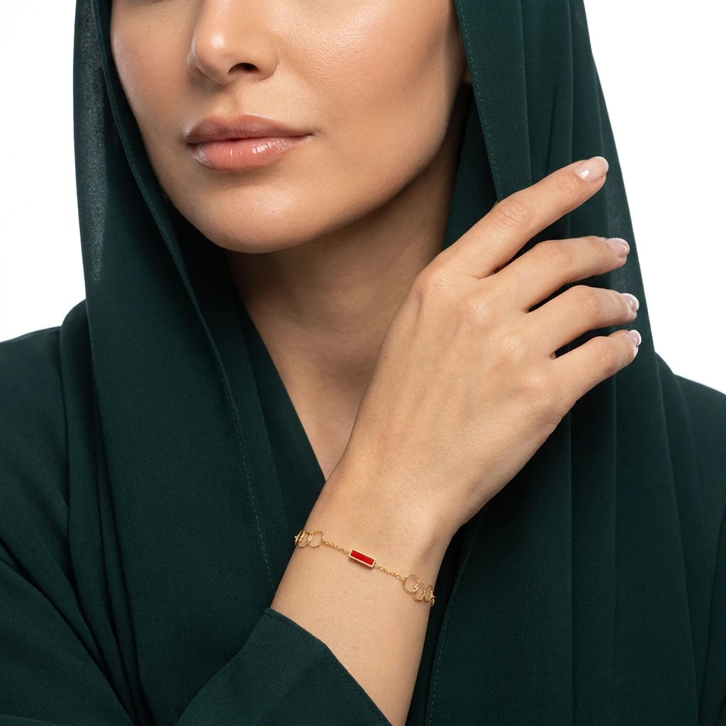انسيال ذهب عيار 18 بتصميم مستطيل مع حلقات