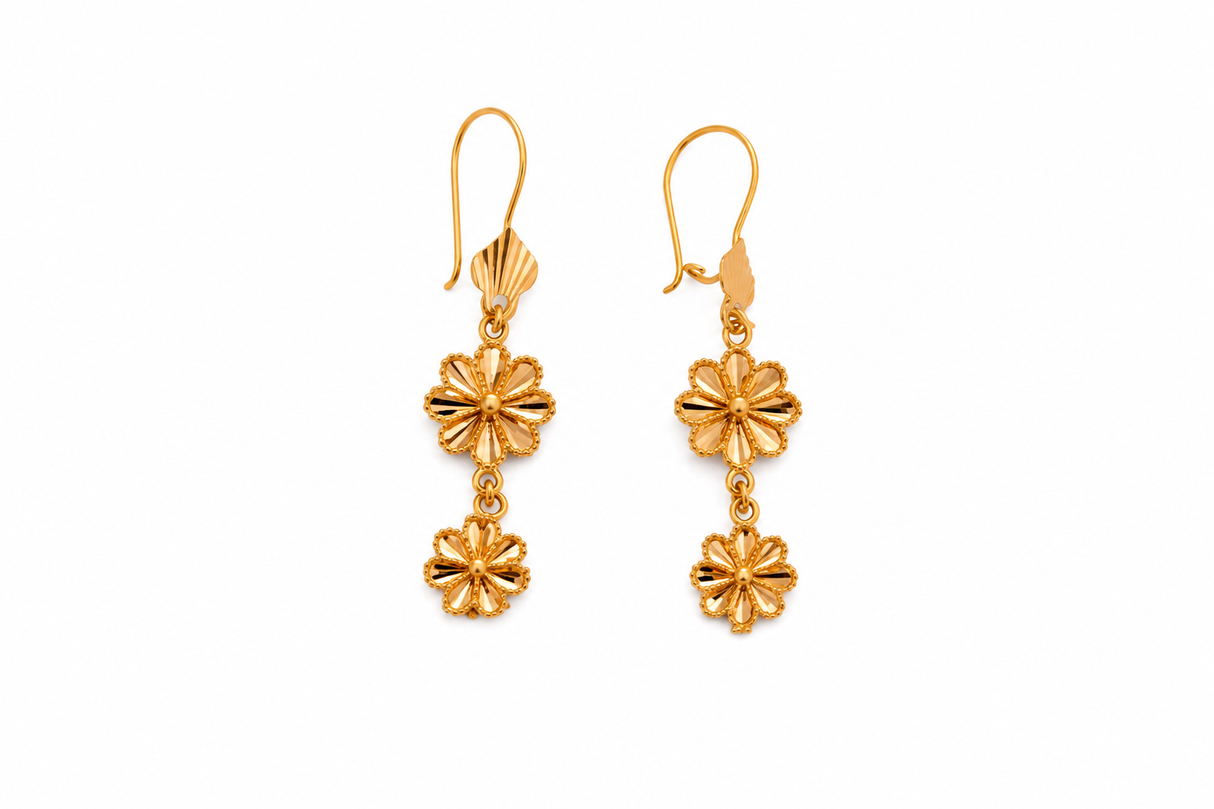 21K Gold Earring With flower Design