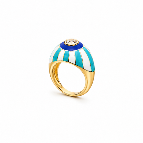 18K Gold Ring with Shades Colors Design in Blue