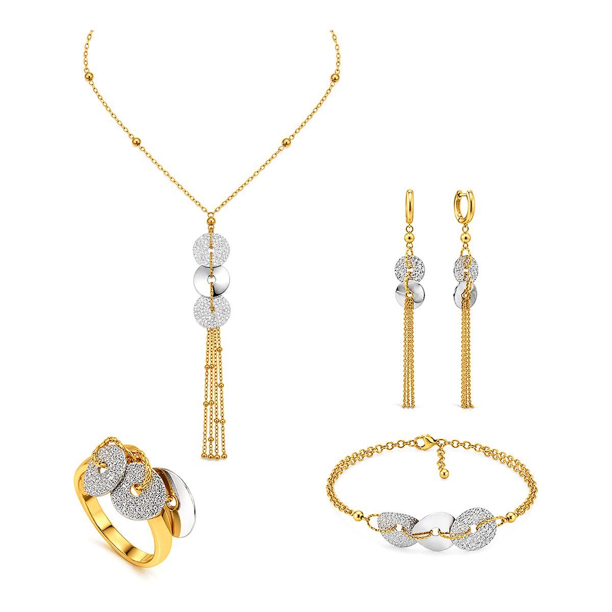 18K Gold Set with Bisan Interlocking Leaf Pendants