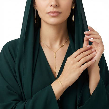 18K Gold Half Set with Delicate Long Pendant Touch