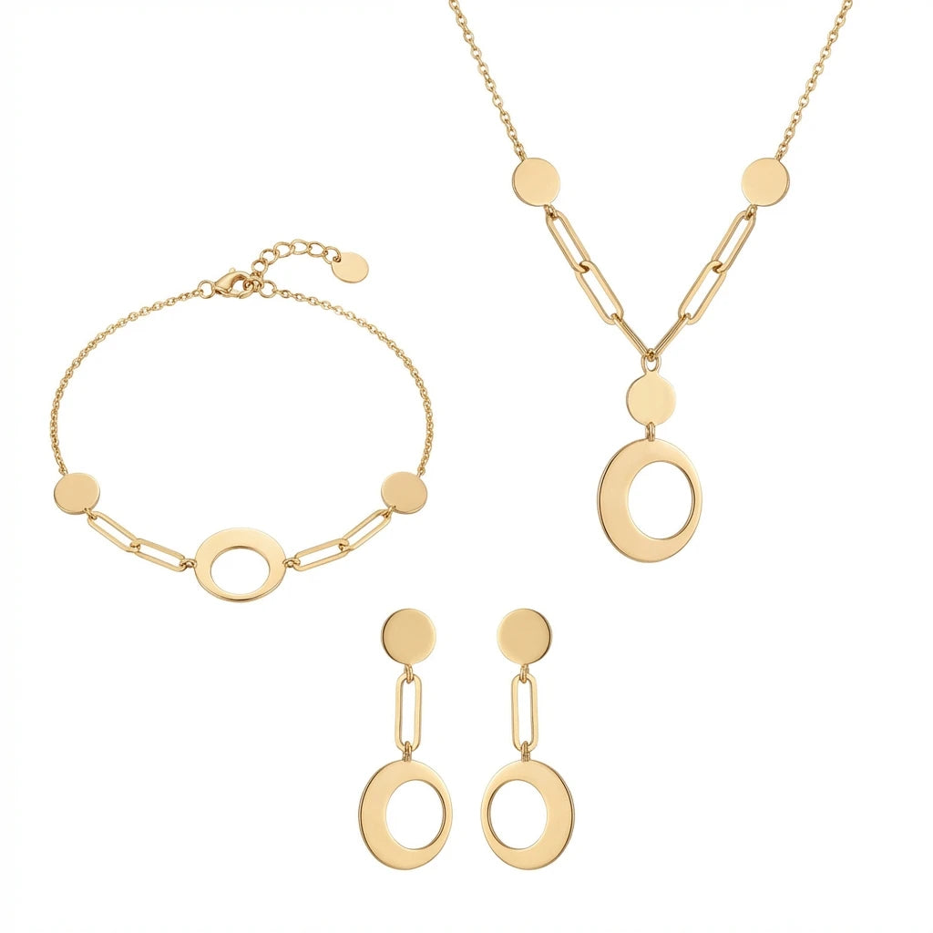 18K Gold Eclipse Set with Contemporary Geometric Design