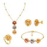 18K Gold Set with Three-Tone Rose Design