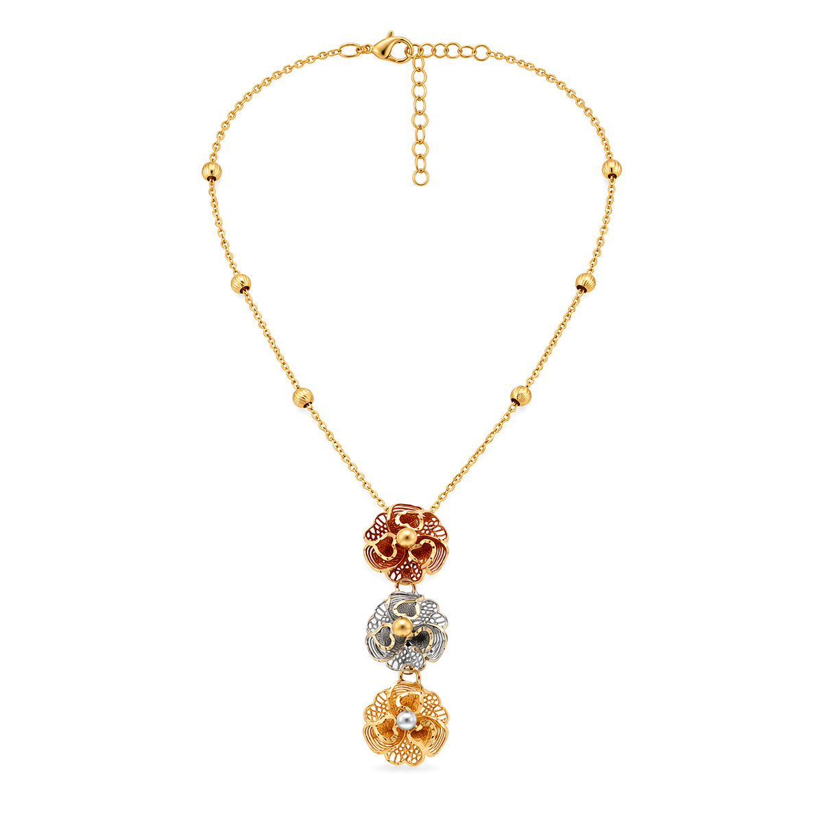 18K Gold Set with Three-Tone Rose Design