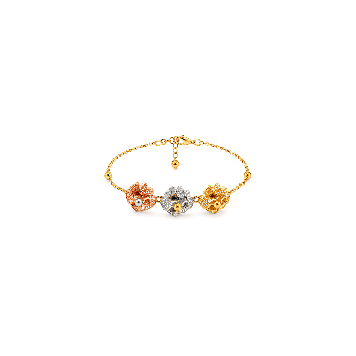 18K Gold Set with Three-Tone Rose Design