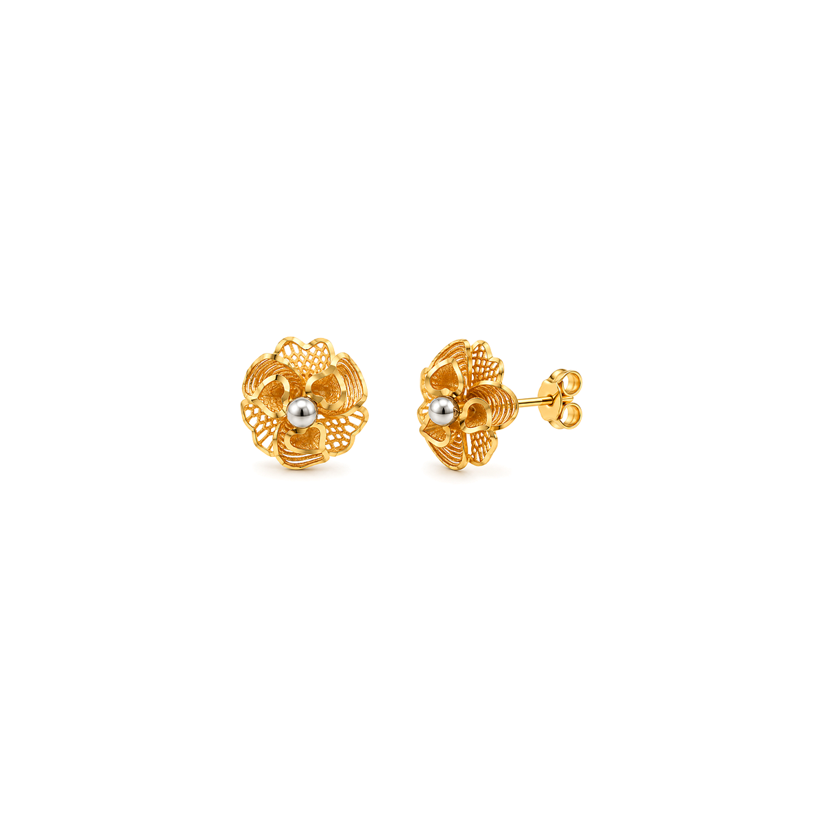 18K Gold Set with Three-Tone Rose Design