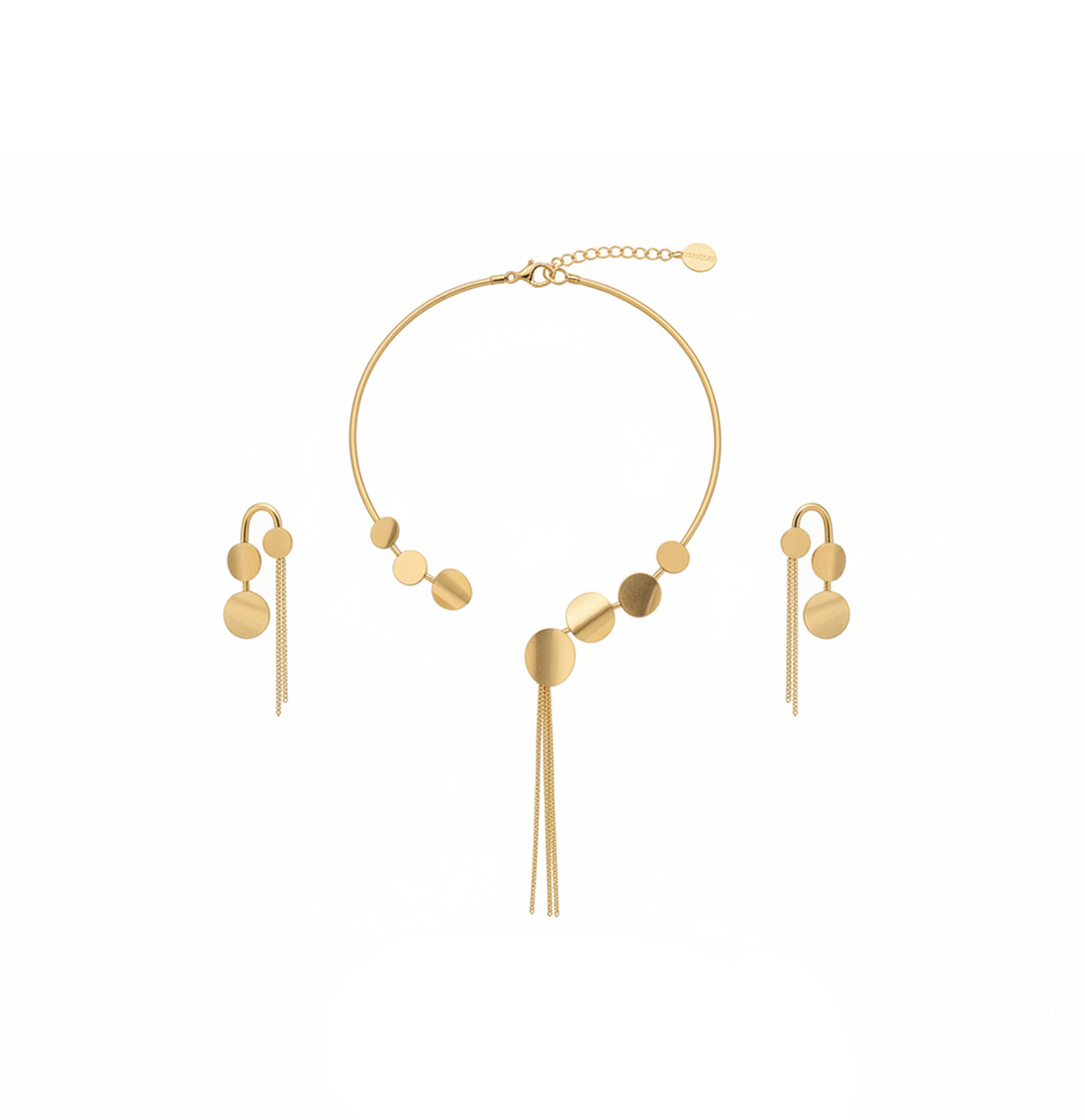 نصف طقم ذهب عيار 18 دوائر بتصميم عقد مفتوح