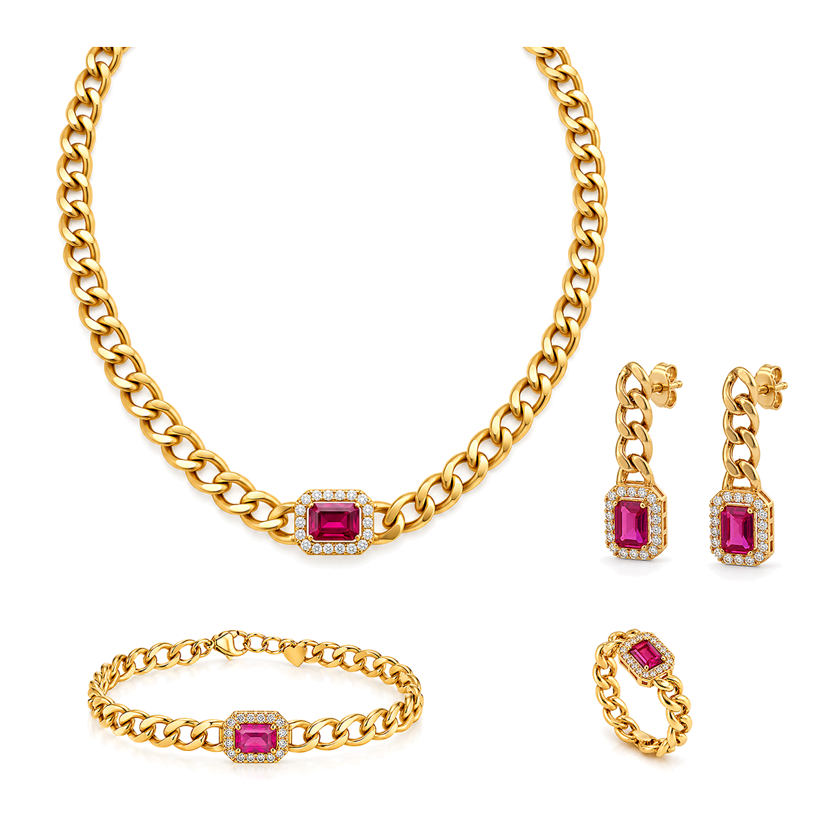 18K Gold Set with Red Stone Design