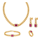 18K Gold Set with Red Stone Design