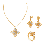 18K Gold Set with White Four-Petal Flower Design