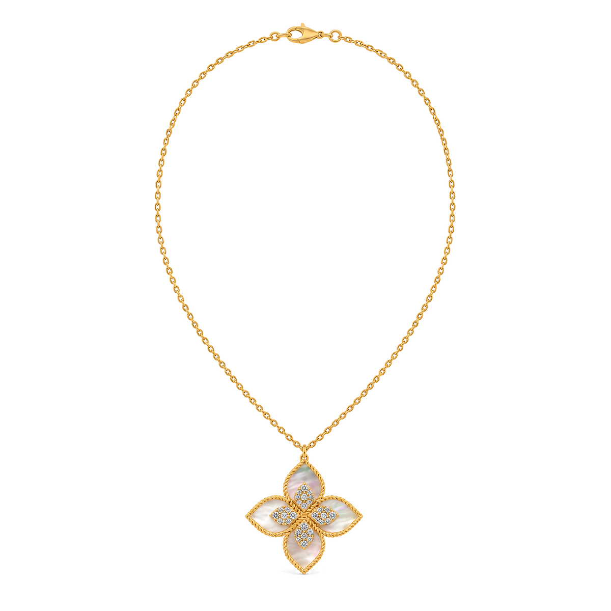 18K Gold Set with White Four-Petal Flower Design