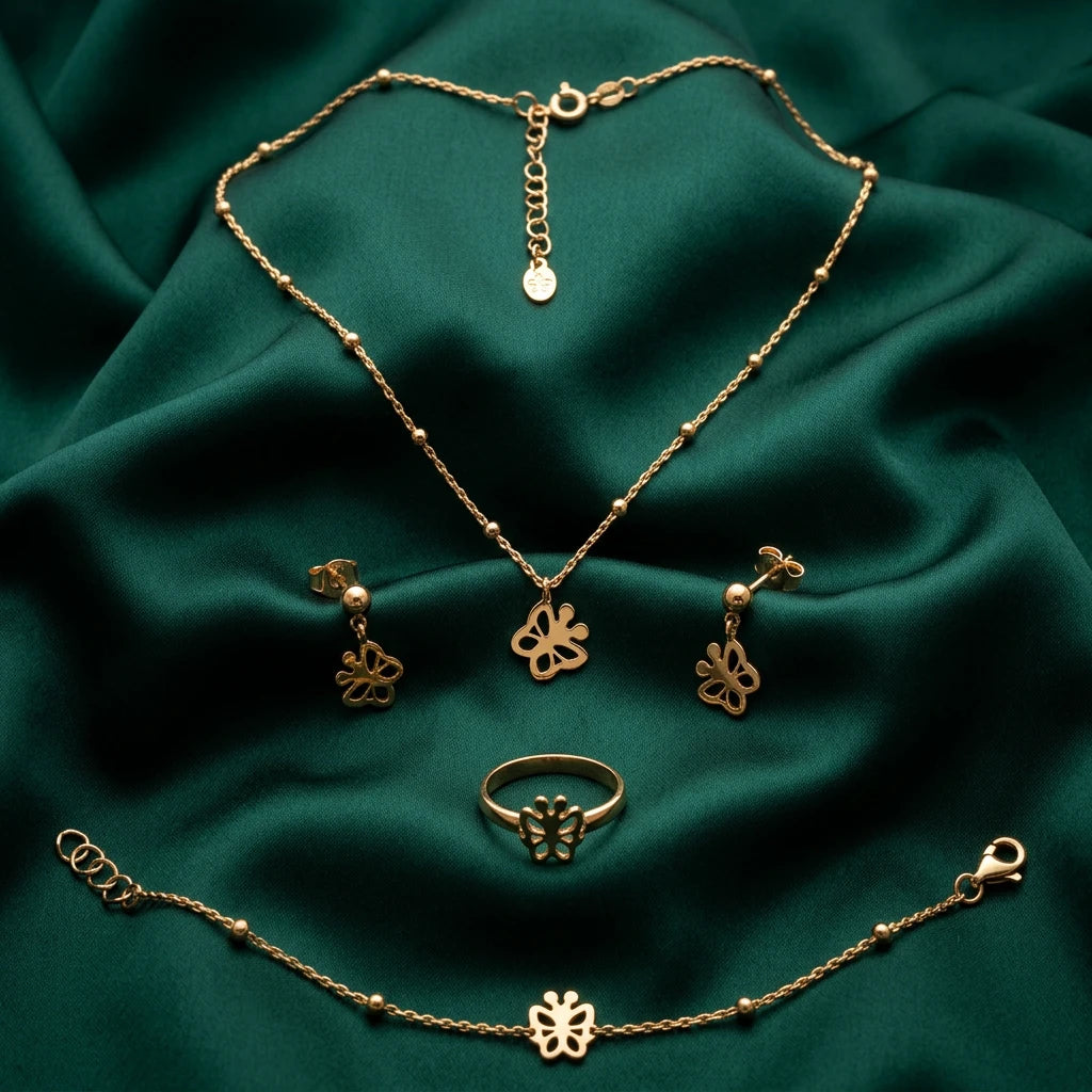 18K Gold Kids Half Set Elegant Butterfly